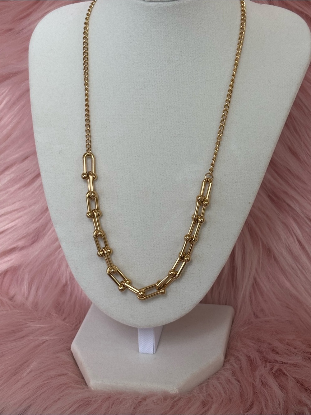 Gold Bead-Accented Link Necklace - Women's Gold